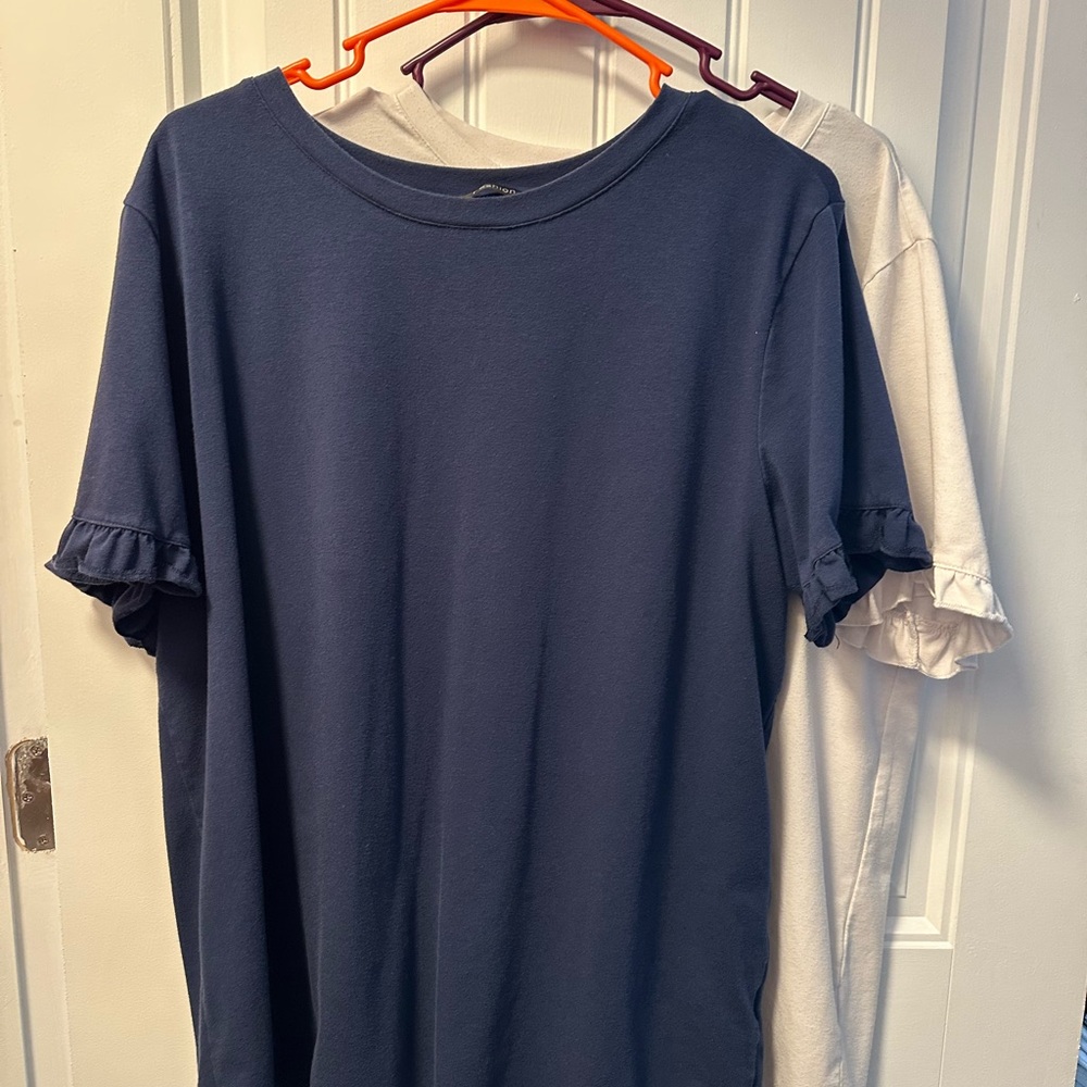Navy and White Ruffle Sleeve Tops